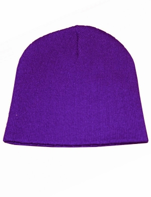 Ribbed Knitted Beanie Hat - Purple